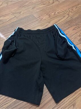 Men's Black Athletic Shorts with Blue Side Stripe
